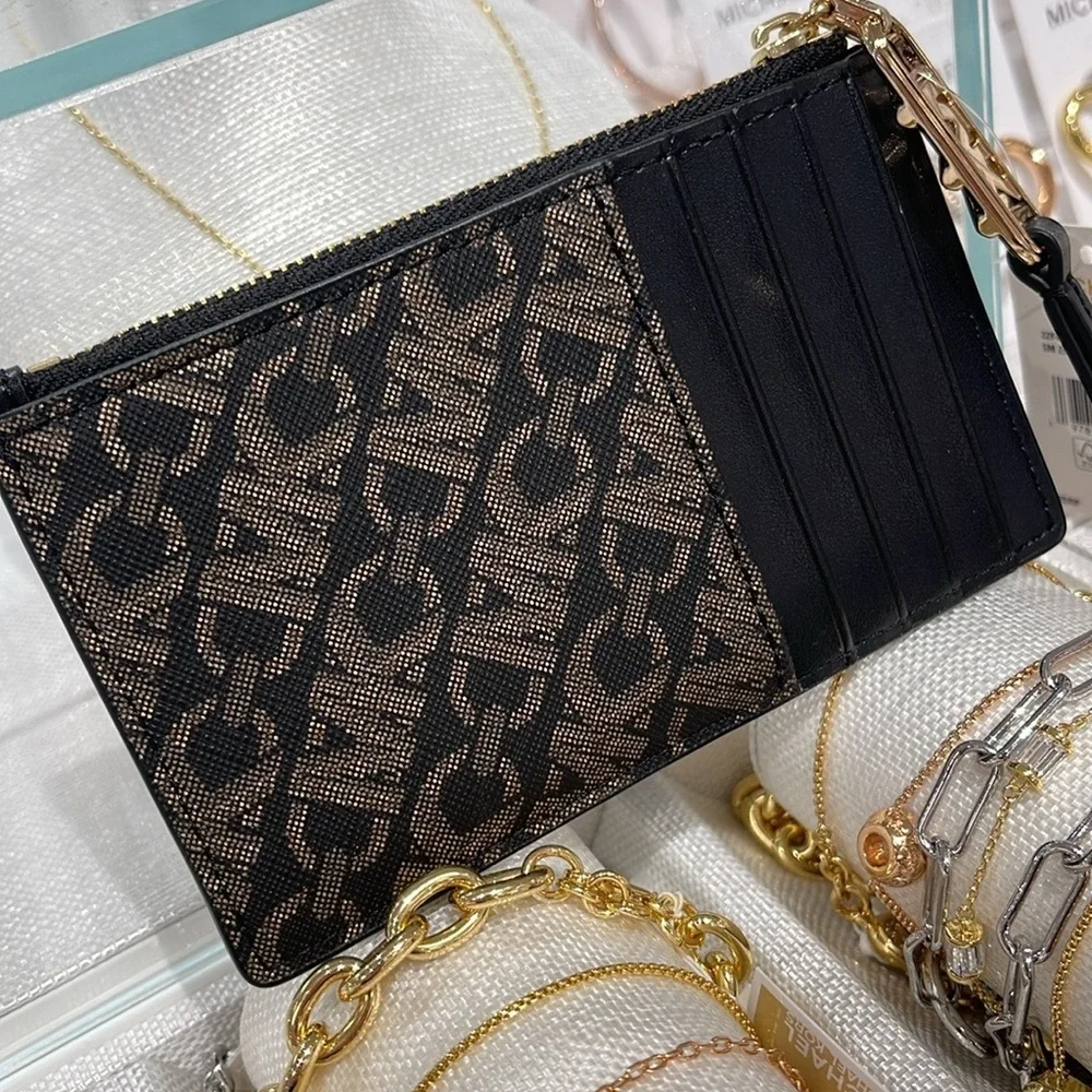 Michael Kors Empire Small Metallic Card Case COLOR BLACK/PALE GOLD NWT